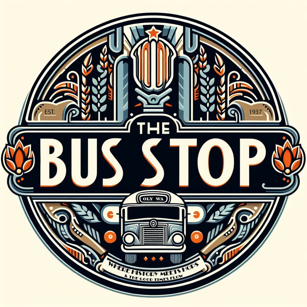 Logo for "The Bus Stop," established in 1937, featuring an illustrated vintage bus and decorative elements. Logo for "The Bus Stop," established in 1937, featuring an illustrated vintage bus and decorative elements.