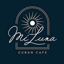 Logo for Mi Luna Cuban Cafe, featuring a sun motif and elegant text.