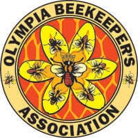 Logo of the Olympia Beekeeper's Association featuring a flower with bees.