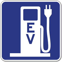 Sign for an electric vehicle (EV) charging station.